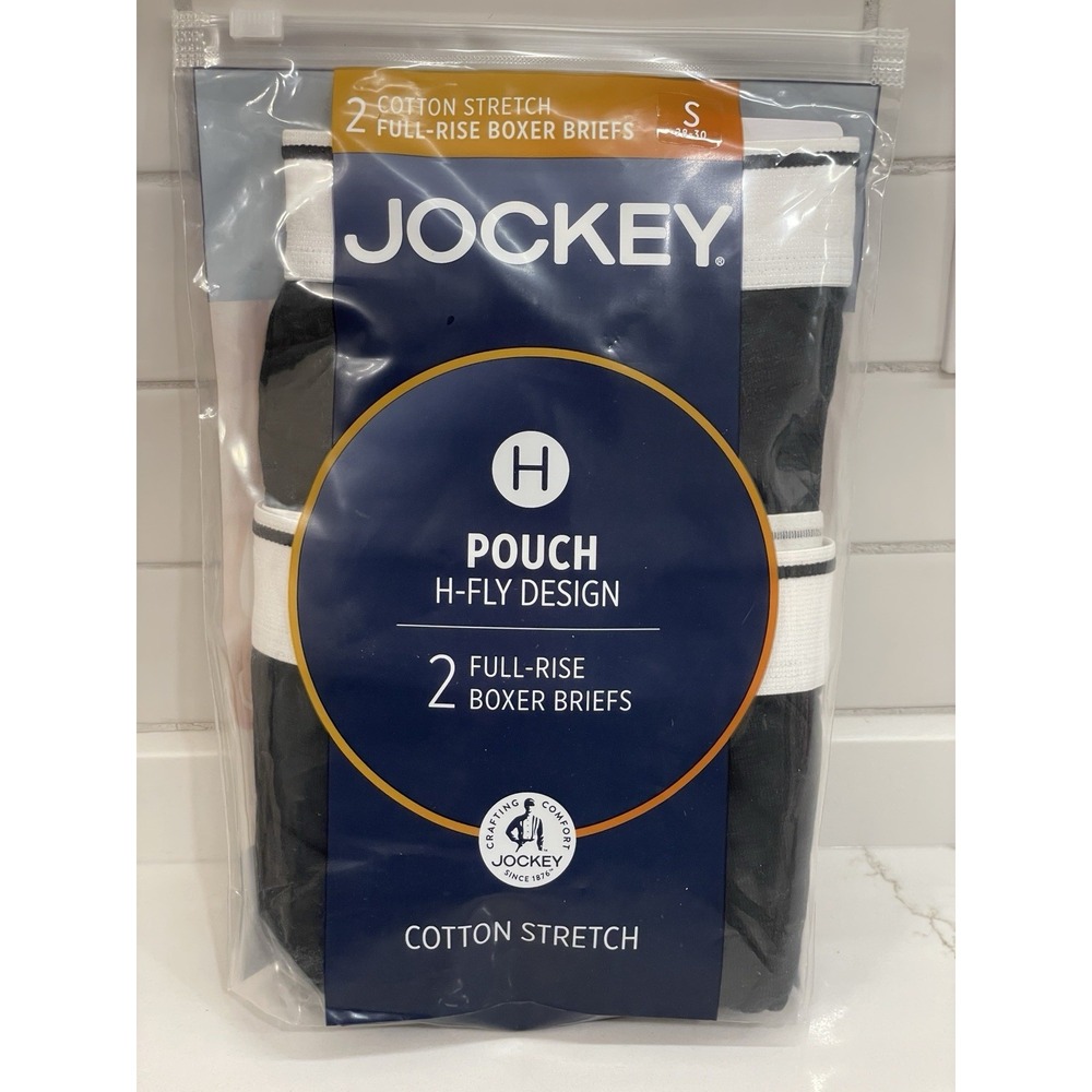 Jockey Men Small Pouch H-Fly Design Boxer Briefs 2 Pack Black Cotton Stretch New